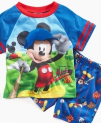 The perfect catch! He'll be ready to drift off to sweet dreams for fun games with his friends in this adorable Mickey shirt and short sleepwear set from AME. The perfect catch! He'll be ready to drift off to sweet dreams for fun games with his friends in this adorable Mickey shirt and short sleepwear set from AME.