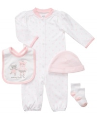 Do a little dance. She'll be ready to move in this cute and comfy 4-piece coverall, beanie, sock and bib set from Carter's. Do a little dance. She'll be ready to move in this cute and comfy 4-piece coverall, beanie, sock and bib set from Carter's.
