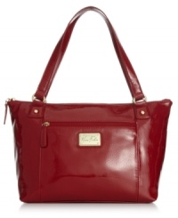 Dress to impress with this posh patent tote from Marc Fisher, featuring golden hardware and signature detailing. Super spacious with plenty of pockets, it can effortlessly carry off whatever your day demands. Dress to impress with this posh patent tote from Marc Fisher, featuring golden hardware and signature detailing. Super spacious with plenty of pockets, it can effortlessly carry off whatever your day demands.
