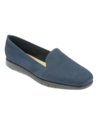 A casually comfortable slip-on you'll never want to take off. Soft manmade sueded lining and cushioned footbed on a 1 heel and flexible rubber sole. A casually comfortable slip-on you'll never want to take off. Soft manmade sueded lining and cushioned footbed on a 1 heel and flexible rubber sole.