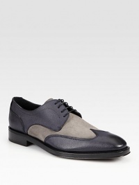 The next level of casual sophistication, this dapper spectator style is rendered in printed calfskin and suede for a mixed-media, masculine edge.Leather/suede upperLeather liningPadded insoleLeather soleMade in Italy The next level of casual sophistication, this dapper spectator style is rendered in printed calfskin and suede for a mixed-media, masculine edge.Leather/suede upperLeather liningPadded insoleLeather soleMade in Italy