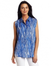 AK Anne Klein Women's Raindrop Print Blouse With Collar AK Anne Klein Women's Raindrop Print Blouse With Collar