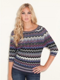 GUESS Three-Quarter Sleeve Zig-Zag Dolman Swea, JET BLACK MULTI (SMALL) GUESS Three-Quarter Sleeve Zig-Zag Dolman Swea, JET BLACK MULTI (SMALL)