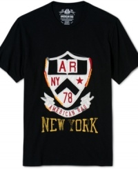 American Rag styles a witty send-up of the elaborate crests on traditional collegiate tees with this appliqué AR 78 T-shirt. American Rag styles a witty send-up of the elaborate crests on traditional collegiate tees with this appliqué AR 78 T-shirt.