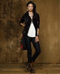 Denim & Supply Ralph Lauren's skinny ankle Lace Pant is tough and feminine with its delicate lace trim, smooth satin waist and edgy zipper accent at the hem. Denim & Supply Ralph Lauren's skinny ankle Lace Pant is tough and feminine with its delicate lace trim, smooth satin waist and edgy zipper accent at the hem.