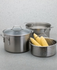 Expect more from your cookware with the Simply Calphalon stainless multi-pot. From appetizer to entree, this pot can do it all: prepare perfect pasta in the strainer insert, steam vegetable in the steamer and simmer soup in the stock pot. A double-coated nonstick interior ensures smooth, easy cooking. 10-year warranty. Expect more from your cookware with the Simply Calphalon stainless multi-pot. From appetizer to entree, this pot can do it all: prepare perfect pasta in the strainer insert, steam vegetable in the steamer and simmer soup in the stock pot. A double-coated nonstick interior ensures smooth, easy cooking. 10-year warranty.