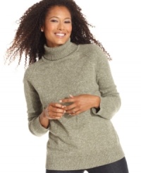 Karen Scott's soft turtleneck sweater features chic marled knit and an easy fit. Pair it with jeans for essential weekend style! Karen Scott's soft turtleneck sweater features chic marled knit and an easy fit. Pair it with jeans for essential weekend style!