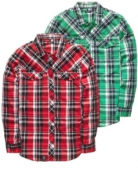 Dressed up or down, this plaid shirt from LRG will keep you comfortable in any occasion. Dressed up or down, this plaid shirt from LRG will keep you comfortable in any occasion.