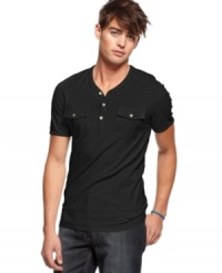 Keep your t-shirt style current with this pocket henley from Kenneth Cole Reaction. Keep your t-shirt style current with this pocket henley from Kenneth Cole Reaction.