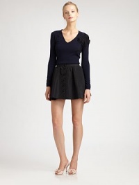 Featuring an ultra-feminine point d'esprit bow, this cozy sweater is a must-wear this season.V-neckBow detail at shoulderLong sleevesPull-on styleAbout 23 from shoulder to hemWool/viscose/polyamide/angoraDry cleanMade in Italy of imported fabric Model shown is 5'10 (177cm) wearing US size Small. Featuring an ultra-feminine point d'esprit bow, this cozy sweater is a must-wear this season.V-neckBow detail at shoulderLong sleevesPull-on styleAbout 23 from shoulder to hemWool/viscose/polyamide/angoraDry cleanMade in Italy of imported fabric Model shown is 5'10 (177cm) wearing US size Small.