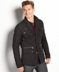 A cold weather jacket from X-Ray that borrows its three-button silhouette from traditional tailored clothing and its functional features-like those zip pockets and the warm quilted lining-from the best of high-end activewear. A cold weather jacket from X-Ray that borrows its three-button silhouette from traditional tailored clothing and its functional features-like those zip pockets and the warm quilted lining-from the best of high-end activewear.