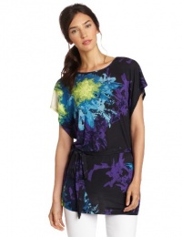 C&C California Women's Floral Print Tie Waist Tunic, Mykonos Blue, Small C&C California Women's Floral Print Tie Waist Tunic, Mykonos Blue, Small