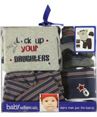 Baby Essentials Lock Up Your Daughters 5-Piece Layette Gift Set (Sizes 0M - 9M) - gray/navy, 3 - 6 months Baby Essentials Lock Up Your Daughters 5-Piece Layette Gift Set (Sizes 0M - 9M) - gray/navy, 3 - 6 months