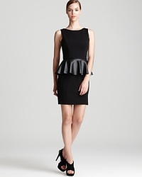 A figure-hugging Aqua ponte dress flaunts a luxe leather peplum with an exposed back zip for a dose of modern edge. Finished with a v-shaped back, the silhouette is date-night perfection. A figure-hugging Aqua ponte dress flaunts a luxe leather peplum with an exposed back zip for a dose of modern edge. Finished with a v-shaped back, the silhouette is date-night perfection.