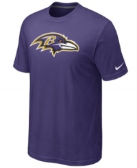 Go big! Display your love for the Baltimore Ravens loud and proud in this oversized-logo t-shirt from Nike. Go big! Display your love for the Baltimore Ravens loud and proud in this oversized-logo t-shirt from Nike.