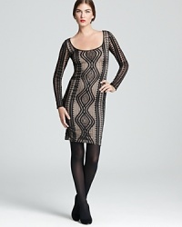 In patterned lace, BCBGMAXAZRIA's form-fitting sheath dress lends a timeless after-hours look. In patterned lace, BCBGMAXAZRIA's form-fitting sheath dress lends a timeless after-hours look.