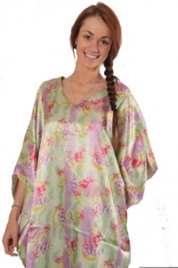 Women's Satin Caftan/kaftan, Style#caf02, Plus Size (Fits 1x to 6x), Green Floral Print