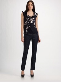 Sheer ruffles and graceful flowers on stretch silk georgette are both easy and elegant.Ruffled drawstring scoop necklineSleeveless with flutter ruffled trimSolid backSheer dot trim at hemAbout 23¼ from shoulder to hem92% silk/8% elastaneDry cleanImported Model shown is 5'9½ (176cm) wearing US size Small. Sheer ruffles and graceful flowers on stretch silk georgette are both easy and elegant.Ruffled drawstring scoop necklineSleeveless with flutter ruffled trimSolid backSheer dot trim at hemAbout 23¼ from shoulder to hem92% silk/8% elastaneDry cleanImported Model shown is 5'9½ (176cm) wearing US size Small.