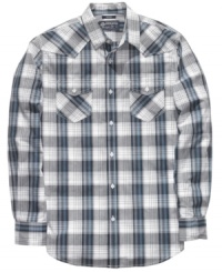 Bored of your woven style? It's time for a change of pattern with this plaid western-inspired shirt from American Rag. Bored of your woven style? It's time for a change of pattern with this plaid western-inspired shirt from American Rag.