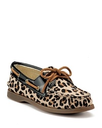 Bring the exotics trend into your everyday wardrobe with these classic Sperry Top-Sider flats. Haircalf uppers lend the casual look a touch of luxe. Bring the exotics trend into your everyday wardrobe with these classic Sperry Top-Sider flats. Haircalf uppers lend the casual look a touch of luxe.