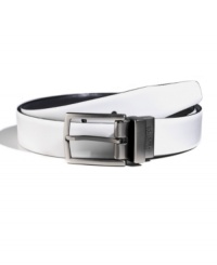 Don't over-think your morning rotation, this smooth reversible belt from Kenneth Cole quickly complements any look for the office. Don't over-think your morning rotation, this smooth reversible belt from Kenneth Cole quickly complements any look for the office.