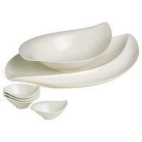 6 piece set includes: one 19.5 serving plate, one 14 serving bowl, four 4.75 dip bowls. 6 piece set includes: one 19.5 serving plate, one 14 serving bowl, four 4.75 dip bowls.