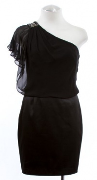 Aqua Black Chiffon One-Shoulder Cocktail Dress 6 Aqua Black Chiffon One-Shoulder Cocktail Dress 6