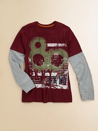 This cool cotton layer sports a lightly faded print with a hip, urban edge.CrewneckShort over long sleevesCottonMachine washImported This cool cotton layer sports a lightly faded print with a hip, urban edge.CrewneckShort over long sleevesCottonMachine washImported
