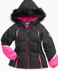 With her pretty face peeking out from the fur-lined hood, she'll look lovely and stay safe from the cold in these Protection Systems puffer coats. With her pretty face peeking out from the fur-lined hood, she'll look lovely and stay safe from the cold in these Protection Systems puffer coats.