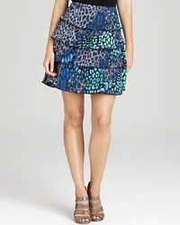An electric palette enlivens a leopard-print VINCE CAMUTO skirt for a vibrant walk on the wild side. Play up the tiered silhouette with strappy sandals for a roaring fashion statement. An electric palette enlivens a leopard-print VINCE CAMUTO skirt for a vibrant walk on the wild side. Play up the tiered silhouette with strappy sandals for a roaring fashion statement.