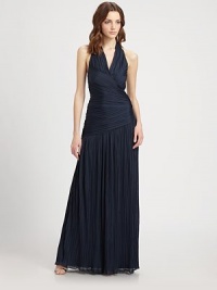 Delicate allover pleats lend flattering texture to this floor-length halter style.Halter necklineAllover pleatsAbout 47 from natural waistPolyesterDry cleanImportedModel shown is 5'11 (180cm) wearing US size 4. Delicate allover pleats lend flattering texture to this floor-length halter style.Halter necklineAllover pleatsAbout 47 from natural waistPolyesterDry cleanImportedModel shown is 5'11 (180cm) wearing US size 4.
