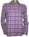 Juniors / Womens Long Sleeve Button Up Pastel Flannel Shirt