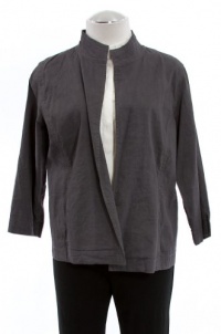 Eileen Fisher Cinder Gray Linen Viscose Stretch Stand Collar Jacket Small