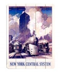 The way to go. A glorious snapshot of New York Central trains lined up at Chicago's La Salle Street station, this vintage sign romanticizes the best way to get around during the early twentieth century. The way to go. A glorious snapshot of New York Central trains lined up at Chicago's La Salle Street station, this vintage sign romanticizes the best way to get around during the early twentieth century.
