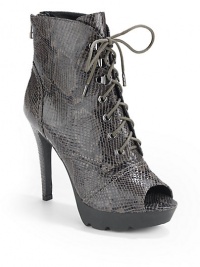THE LOOKSnake-embossed leather upperPeep toeLace-up closureBack zipperLug solePadded insoleSelf-covered heel, 4½ (115mm)Leather platform, 1 (25mm)Compares to a 3½ heel (90mm)THE MATERIALLeather upperLeather lining and soleORIGINImported THE LOOKSnake-embossed leather upperPeep toeLace-up closureBack zipperLug solePadded insoleSelf-covered heel, 4½ (115mm)Leather platform, 1 (25mm)Compares to a 3½ heel (90mm)THE MATERIALLeather upperLeather lining and soleORIGINImported