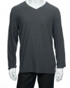 Calvin Klein Sportswear Mens Long Sleeve V Neck Slub Knit Shirt, Steel Grey, XX-Large