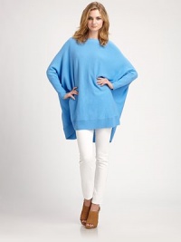Refined wool-rich sweater in a poncho silhouette with long dolman sleeves and a touch of cashmere. BoatneckLong dolman sleevesPullover styleRibbed asymmetrical hemAbout 33 from shoulder to hemWool/viscose/polyamide/cashmere/angoraDry cleanImportedModel shown is 5'10 (177cm) wearing US size XSmall / Small. Refined wool-rich sweater in a poncho silhouette with long dolman sleeves and a touch of cashmere. BoatneckLong dolman sleevesPullover styleRibbed asymmetrical hemAbout 33 from shoulder to hemWool/viscose/polyamide/cashmere/angoraDry cleanImportedModel shown is 5'10 (177cm) wearing US size XSmall / Small.