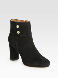 Gleaming goldtone buttons transform this suede staple with contrast stitching and an easy side zipper. Self-covered heel, 3½ (90mm)Suede upperSide zipLeather lining and solePadded insoleImported Gleaming goldtone buttons transform this suede staple with contrast stitching and an easy side zipper. Self-covered heel, 3½ (90mm)Suede upperSide zipLeather lining and solePadded insoleImported