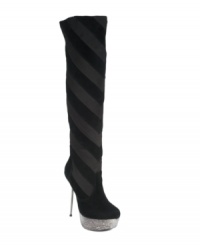 Of course this shoe is about you. The Vain over-the-knee boots by Two Lips are completely eye-catching with a dramatic metal platform and stiletto. Of course this shoe is about you. The Vain over-the-knee boots by Two Lips are completely eye-catching with a dramatic metal platform and stiletto.