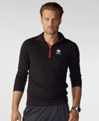 Designed with a bold contrast zipper for a pop of sporty style, this lightweight microfiber pullover features allover mini perforations for supreme breathability. Designed with a bold contrast zipper for a pop of sporty style, this lightweight microfiber pullover features allover mini perforations for supreme breathability.