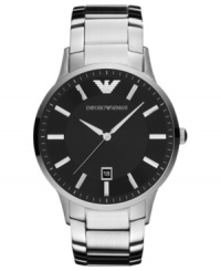 Brushed soft and polished, this stainless steel watch from Emporio Armani is stylish and comfortable. Brushed soft and polished, this stainless steel watch from Emporio Armani is stylish and comfortable.