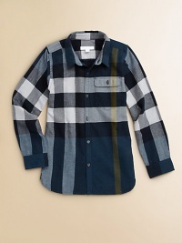 Large-scale checks in a sophisticated palette of pure cotton give tradition a modern edge.Point collarLong sleeves with button cuffsButton placketOne patch button-flap chest pocketsCottonMachine washImported Please note: Number of buttons may vary depending on size ordered. Large-scale checks in a sophisticated palette of pure cotton give tradition a modern edge.Point collarLong sleeves with button cuffsButton placketOne patch button-flap chest pocketsCottonMachine washImported Please note: Number of buttons may vary depending on size ordered.