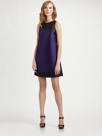 Bold scalloped bands edge the top and hemline of this decidedly mod satin shift.Jewel necklineSleevelessBust dartsA-line silhouetteConcealed back zipFully linedAbout 19 from natural waistPolyesterDry cleanMade in USAModel shown is 5'11 (180cm) wearing US size 2. Bold scalloped bands edge the top and hemline of this decidedly mod satin shift.Jewel necklineSleevelessBust dartsA-line silhouetteConcealed back zipFully linedAbout 19 from natural waistPolyesterDry cleanMade in USAModel shown is 5'11 (180cm) wearing US size 2.