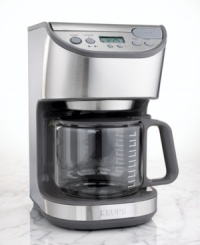 Beauty and the brew. This impeccably designed coffee maker by Krups features an innovative upward-facing control panel and LCD screen to help you brew bold, aromatic coffee to your exact specifications. One-year limited warranty. Model KM611D. Beauty and the brew. This impeccably designed coffee maker by Krups features an innovative upward-facing control panel and LCD screen to help you brew bold, aromatic coffee to your exact specifications. One-year limited warranty. Model KM611D.
