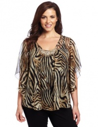 Karen Kane Women's Plus-Size Beaded Angel Top, Tiger, 3X Karen Kane Women's Plus-Size Beaded Angel Top, Tiger, 3X