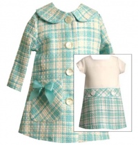 Size-12M, Aqua, BNJ-6621R, Aqua-Blue Ivory Bow Pocket Boucle Dress / Coat Set,Bonnie Jean Baby-Infant Special Occasion Party Dress Size-12M, Aqua, BNJ-6621R, Aqua-Blue Ivory Bow Pocket Boucle Dress / Coat Set,Bonnie Jean Baby-Infant Special Occasion Party Dress
