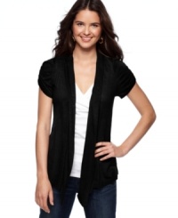 Short sleeves and a soft drape distinguish AGB's cardigan from the rest! Great for lightweight layering, too. Short sleeves and a soft drape distinguish AGB's cardigan from the rest! Great for lightweight layering, too.