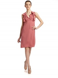 Swingy rayon frock with feminine ruffles along the front bodice.V neckline Sleeveless Ruffle bodice Empire waist Side zipper Fully lined About 37¼ from shoulder to hem Rayon Dry clean Made in Italy Swingy rayon frock with feminine ruffles along the front bodice.V neckline Sleeveless Ruffle bodice Empire waist Side zipper Fully lined About 37¼ from shoulder to hem Rayon Dry clean Made in Italy