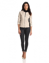 DKNYC Women's Leather Long Sleeve Collarless Jacket, Beige, Small DKNYC Women's Leather Long Sleeve Collarless Jacket, Beige, Small