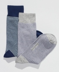 Change up your casual pattern with a pair of these striped socks from Club Room. Change up your casual pattern with a pair of these striped socks from Club Room.